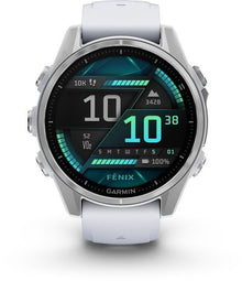 Garmin fēnix 8 - 43mm - AMOLED Multisport Smartwatch - 100+ sport - apps - LED Zaklamp - Microfoon en speaker - 10ATM Waterdicht - tot 10 dagen batterij - Zilverkleurig/wit - ION eCommerce - Smartwatch